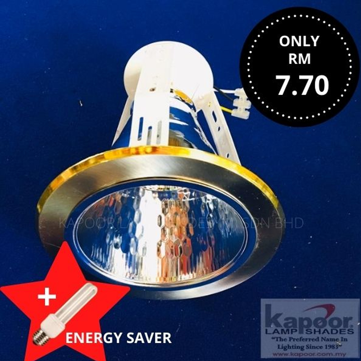 Recess type 4" down light round bracket c/w Reflector Kapoor Lamp Shades