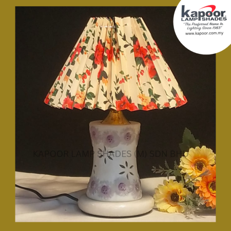 CERAMIC CRAFTED TABLE LAMP WITH PLEATED FLORAL LAMP SHADE