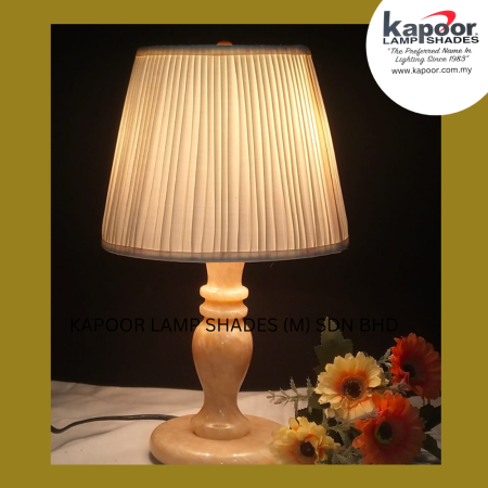 YELLOW ONYX TABLE LAMP WITH FABRIC LAMP SHADE