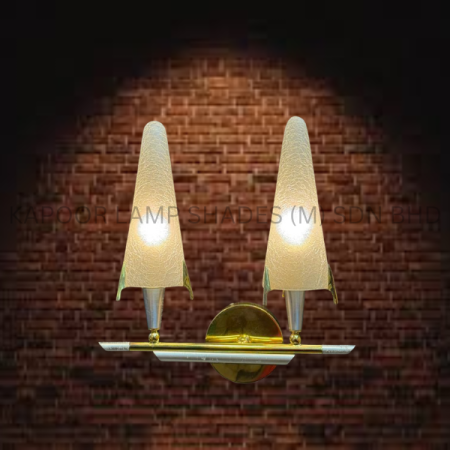Polished Solid Brass Paired With Elegant Double Hand-Cut Cone Glass Shade